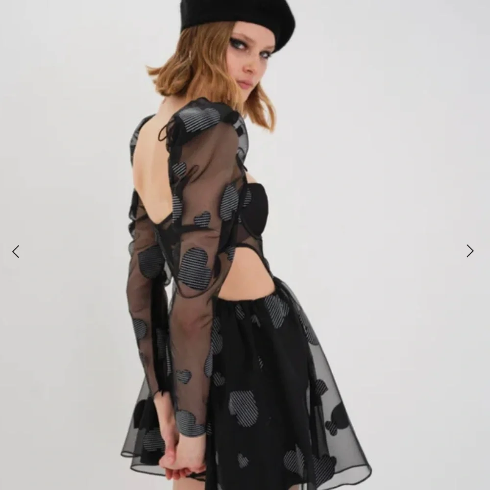 For Love & Lemons Alexandra Long Sleeve Mini Dress Black Hearts NWT - Picture 3 of 7